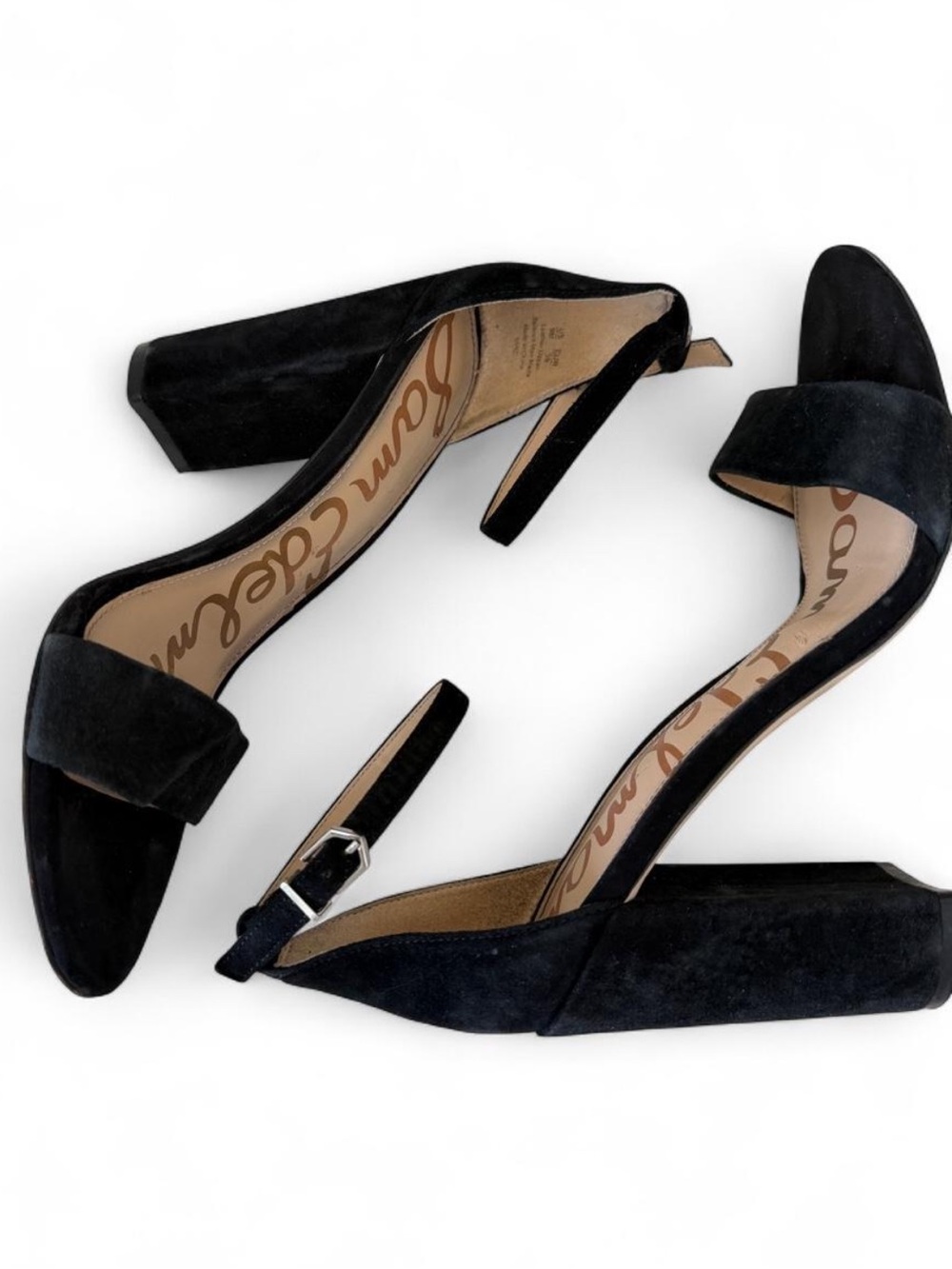 Sam Edelman  Black Suede Yaro Blocked Heel Sandal with Ankle Strap size 9